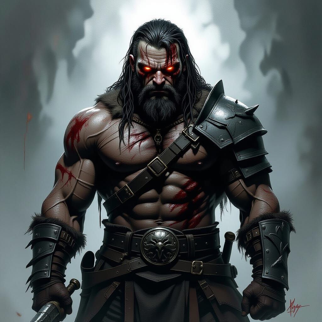 Scarred Warrior with Fanatical Devotion in Gritty Style