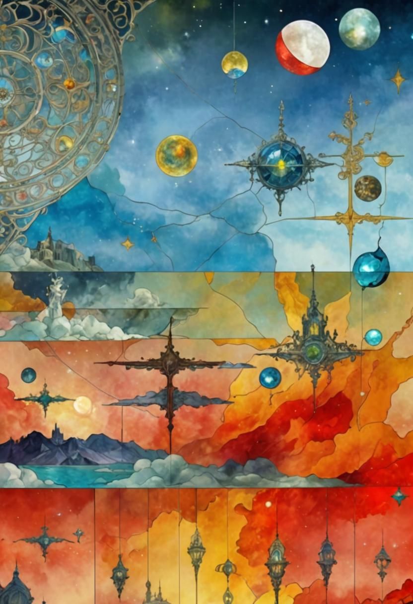 Fantasy Stained Glass Window in Art Nouveau Style