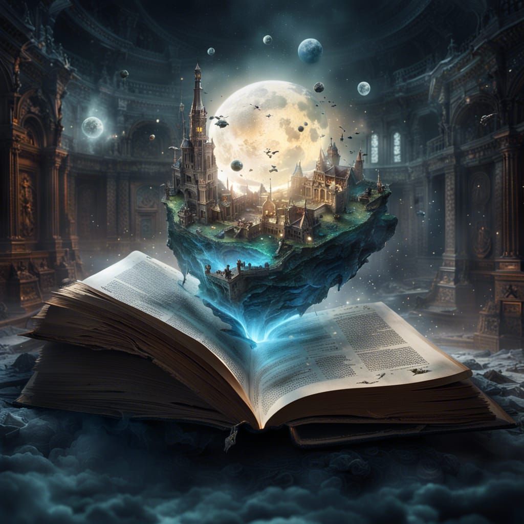 Miniature Sci-Fi World Emerging from Book, Digital Art