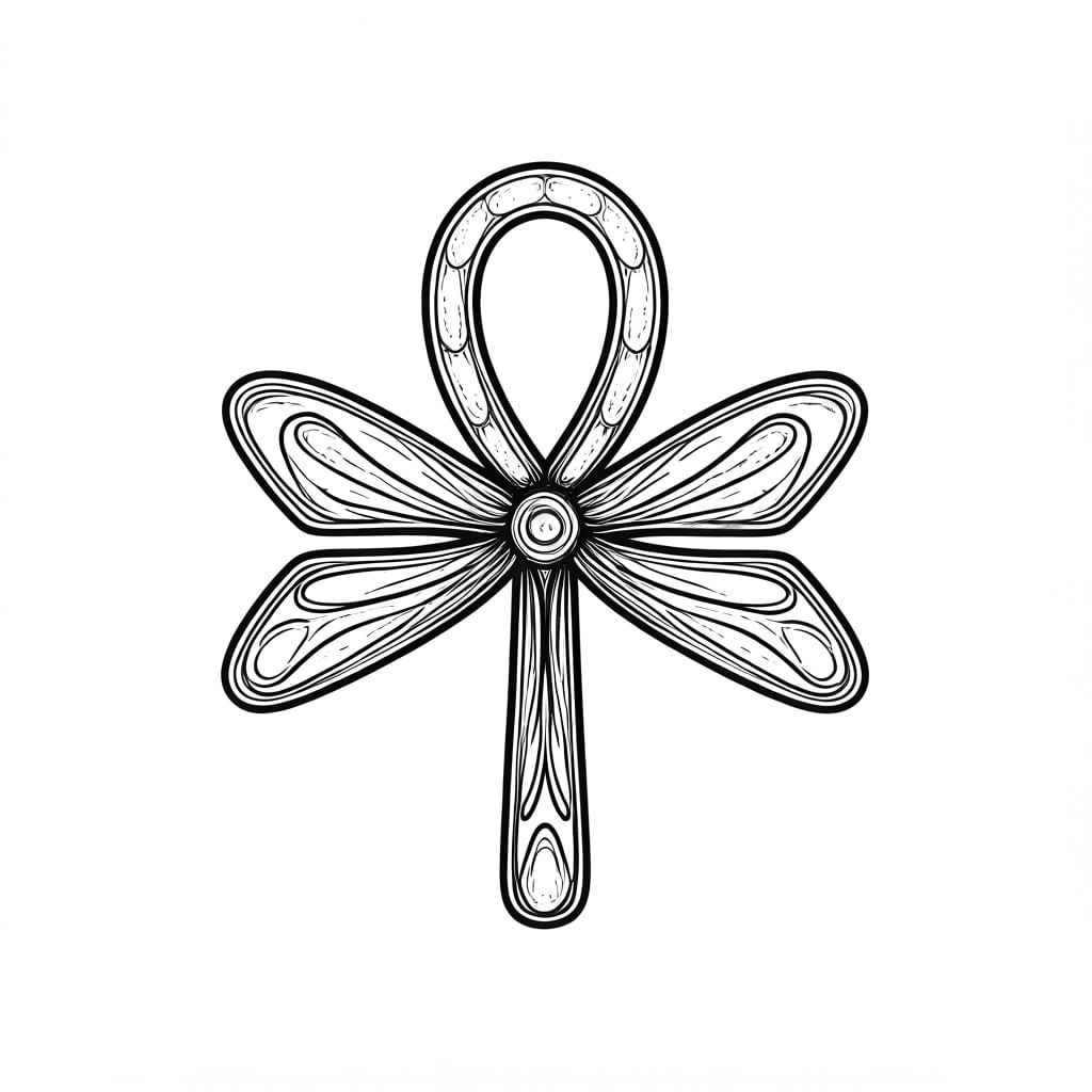 Ornate Clover Ankh Hybrid Symbol in Illustrative Style