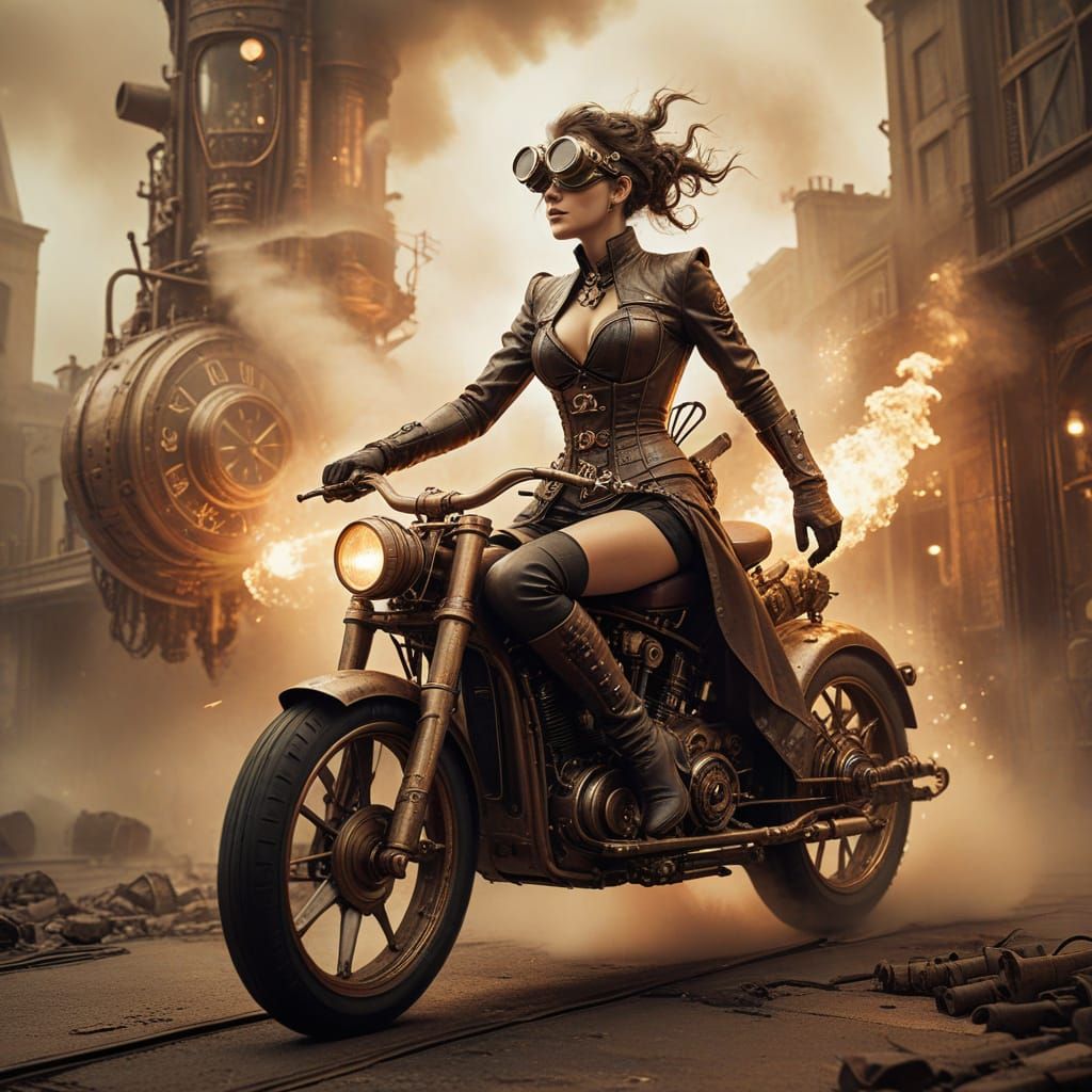 Steampunk motorcycle girl