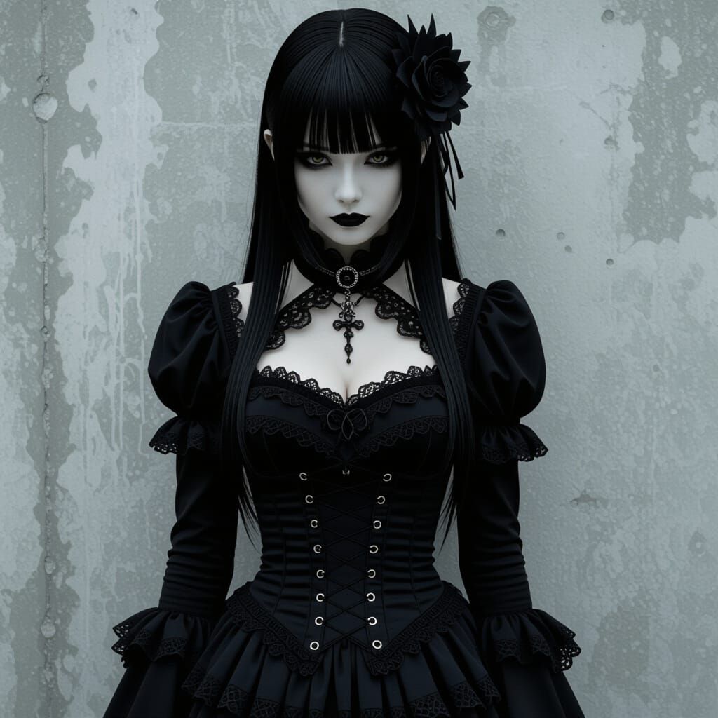 Gothic Japanese Woman in Stormy Underworld