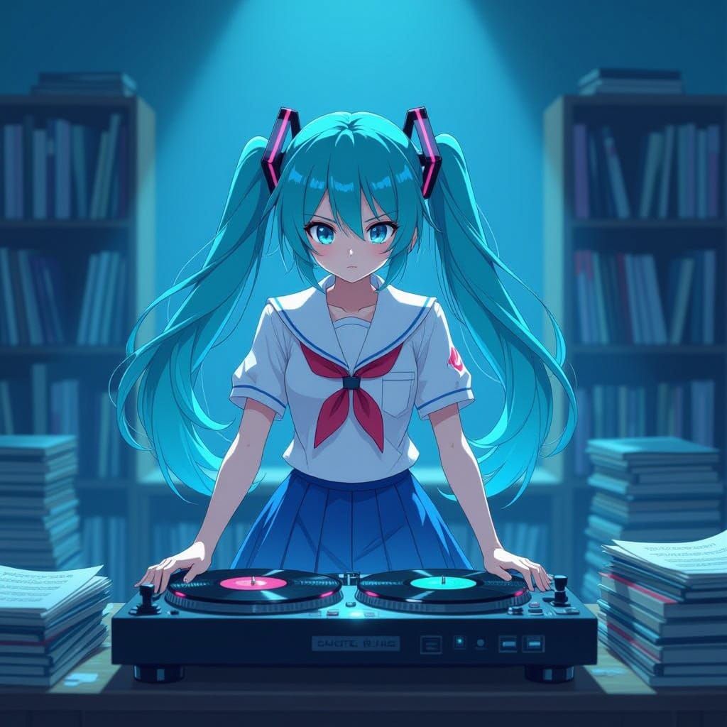 Hatsune Miku in Whimsical School Music Room