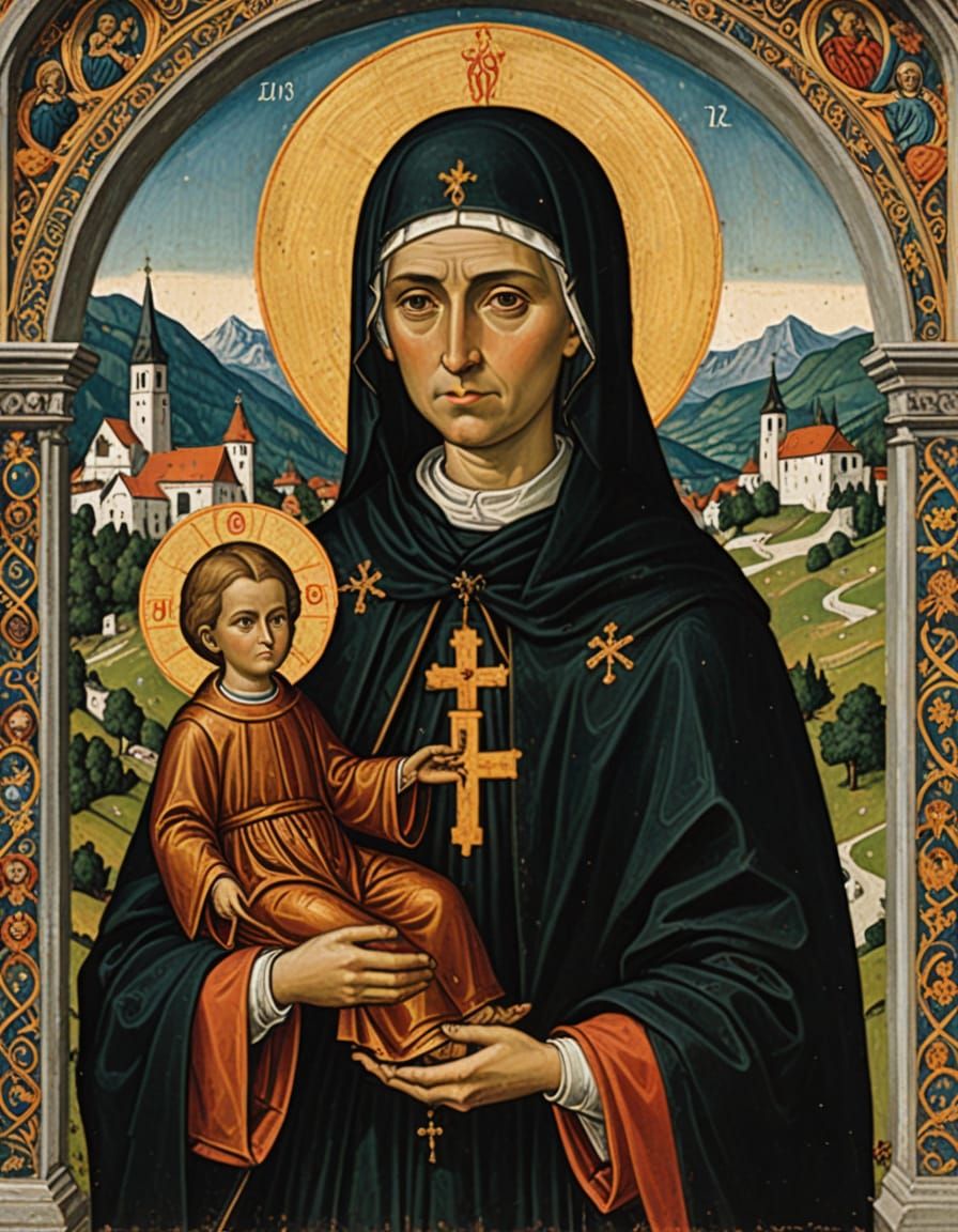 Medieval Saint in Convent Setting, 11th Century