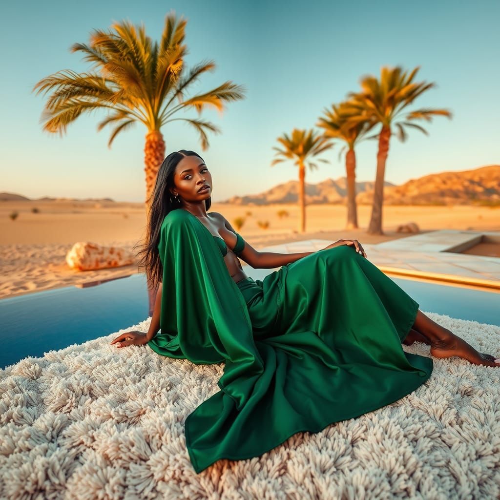 Exotic Model in Silk Cape, Fashion Editorial Style