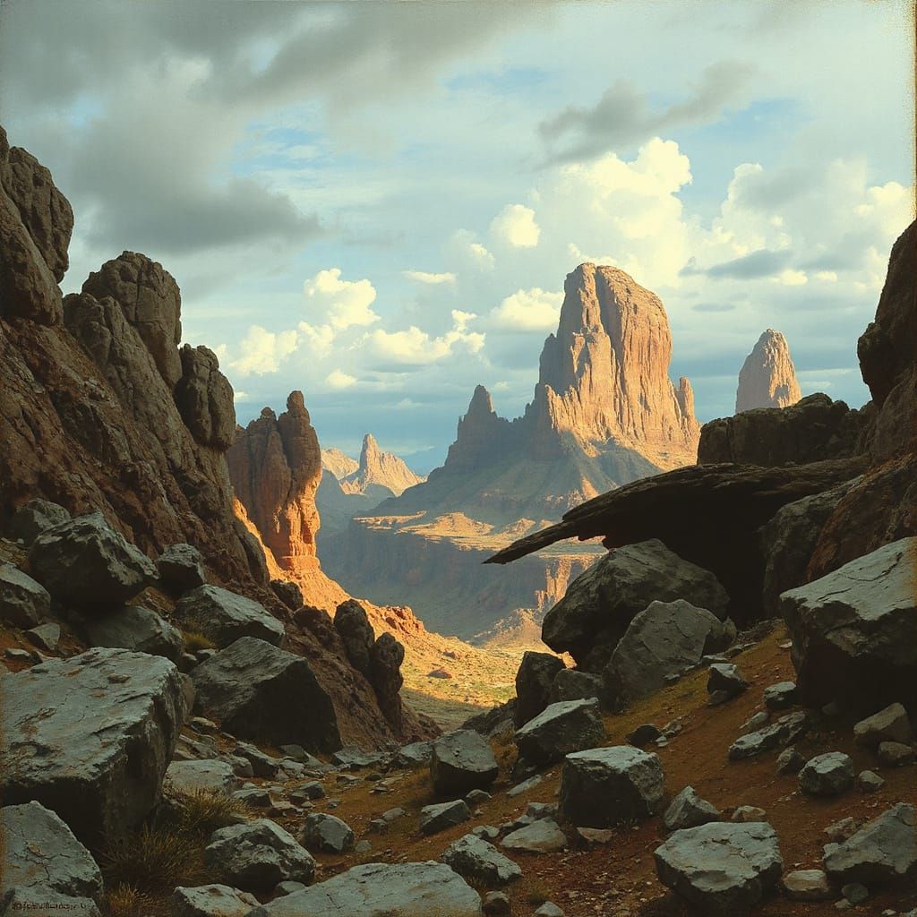 Dramatic Rocky Landscape in Science Fiction Style