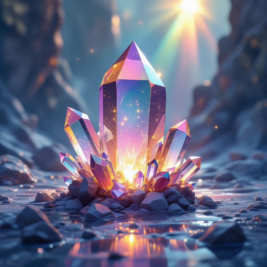 Rainbow Crystal Formation in Futuristic Style