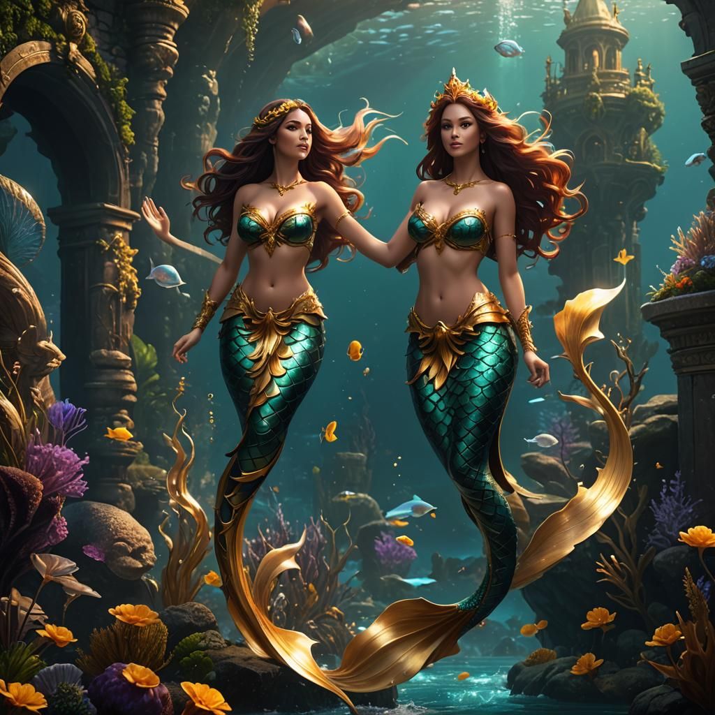 Golden-Tailed Mermaid in Detailed Fantasy Art
