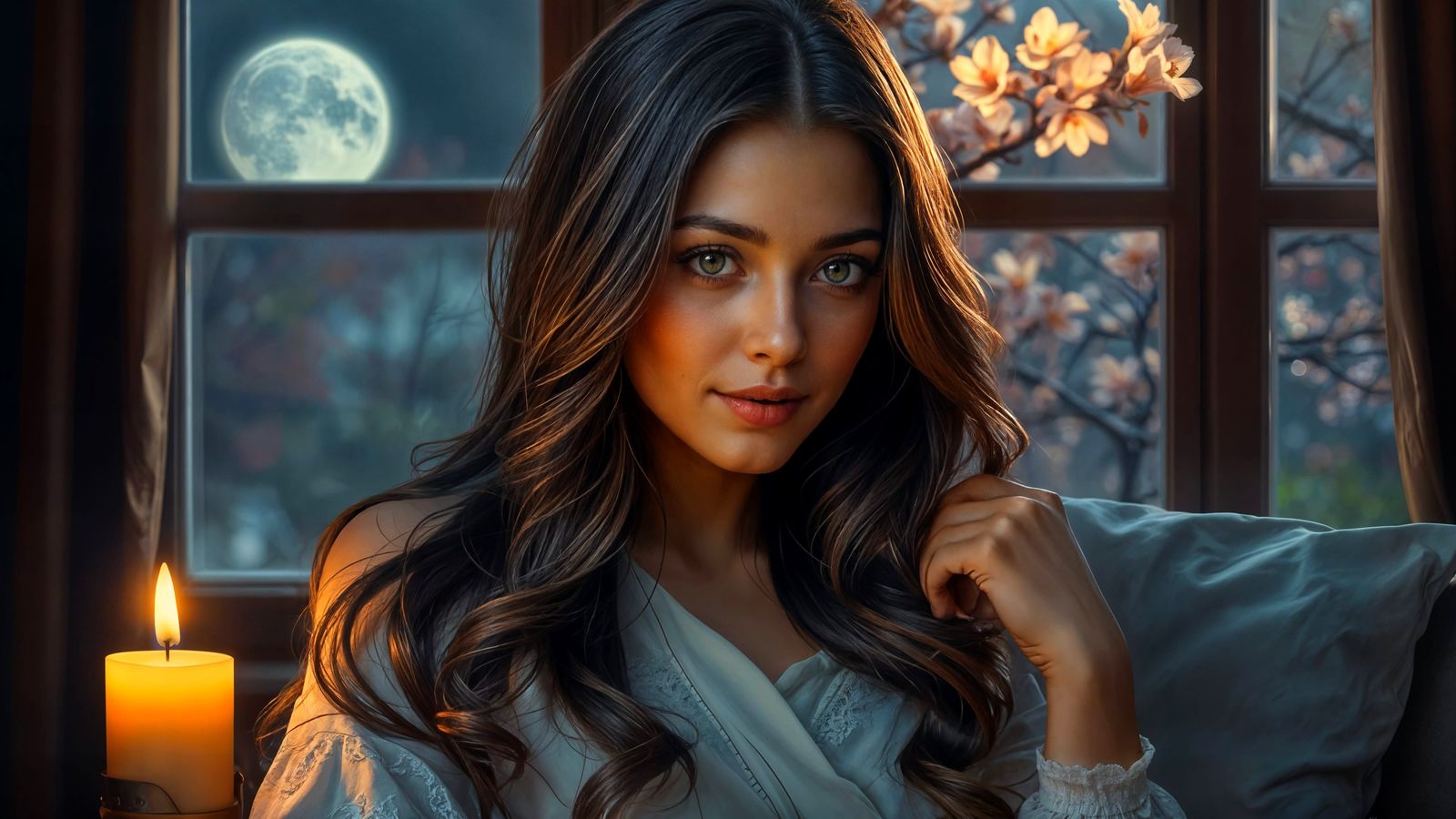 Moonlit Portrait in Art Nouveau Style