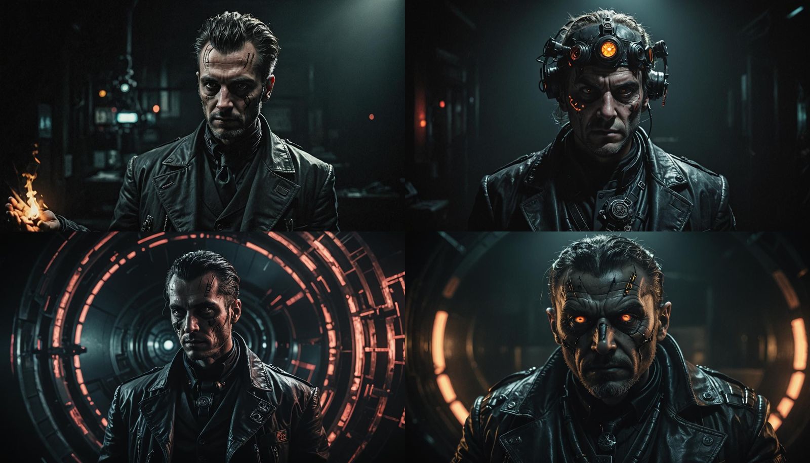 Dramatic Cyberpunk Hypnotist in Atmospheric Film Still