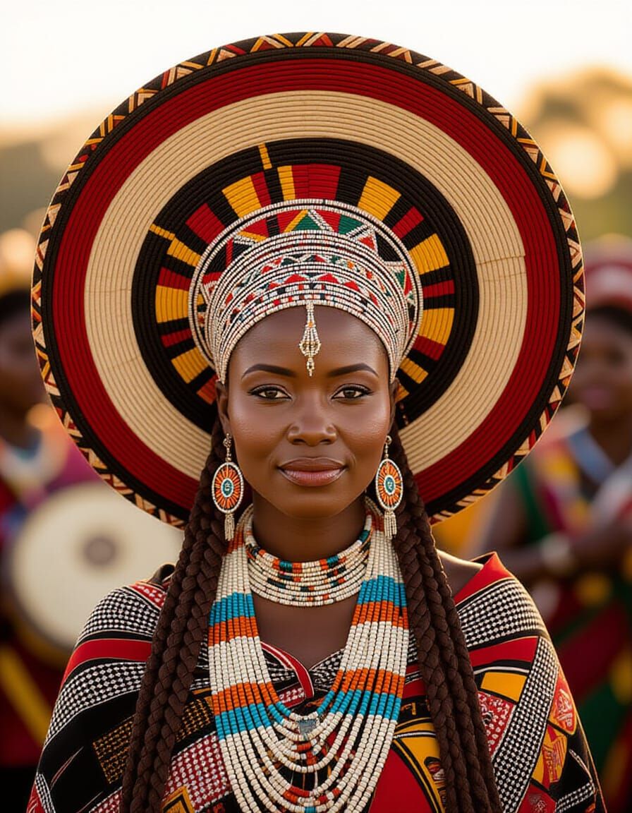 Zulu Woman Portrait with Isicholo Headpiece