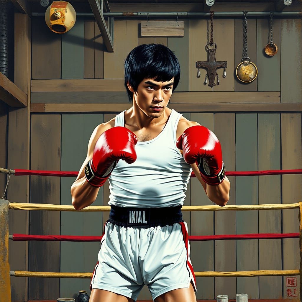 Boxer in 1970s Gym, Inspired by Schnabel and Hopper