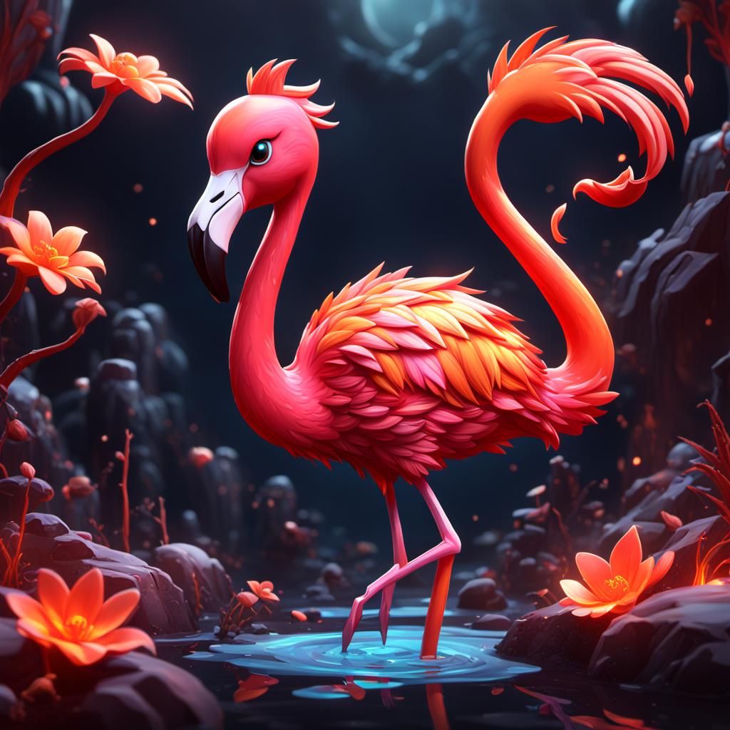 Chibi Magma Flamingo Fantasy Concept Art