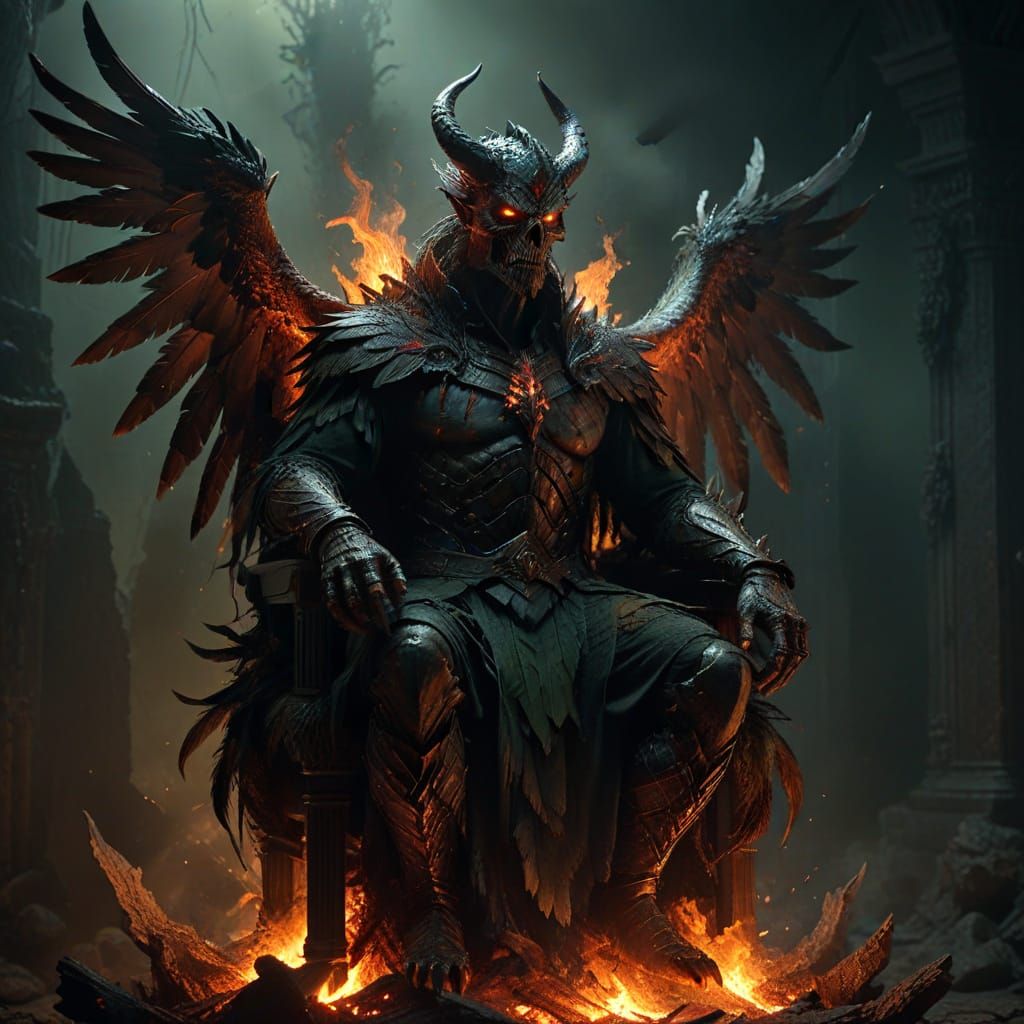 Vulture Demon on Throne: Dark Fantasy Digital Art