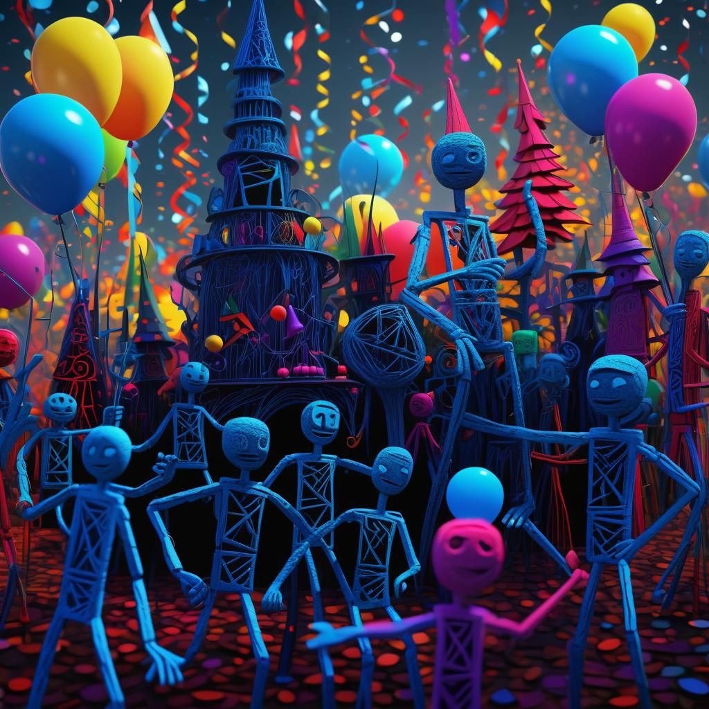 Stick Figures Party in Art Brut Style