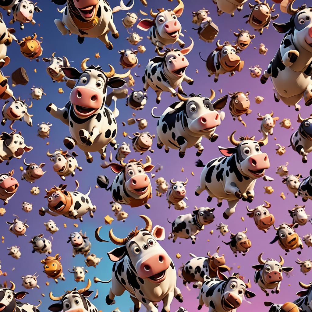 Flying Cows in Pixar-Style 3D Digital Art