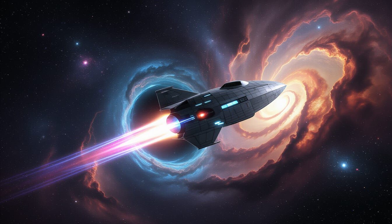 Spaceship Entering a Wormhole in Nebula