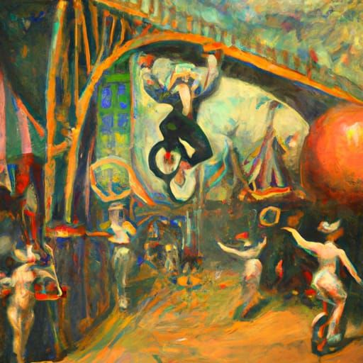 Acrobat Juggling on Unicycle, Oil on Canvas
