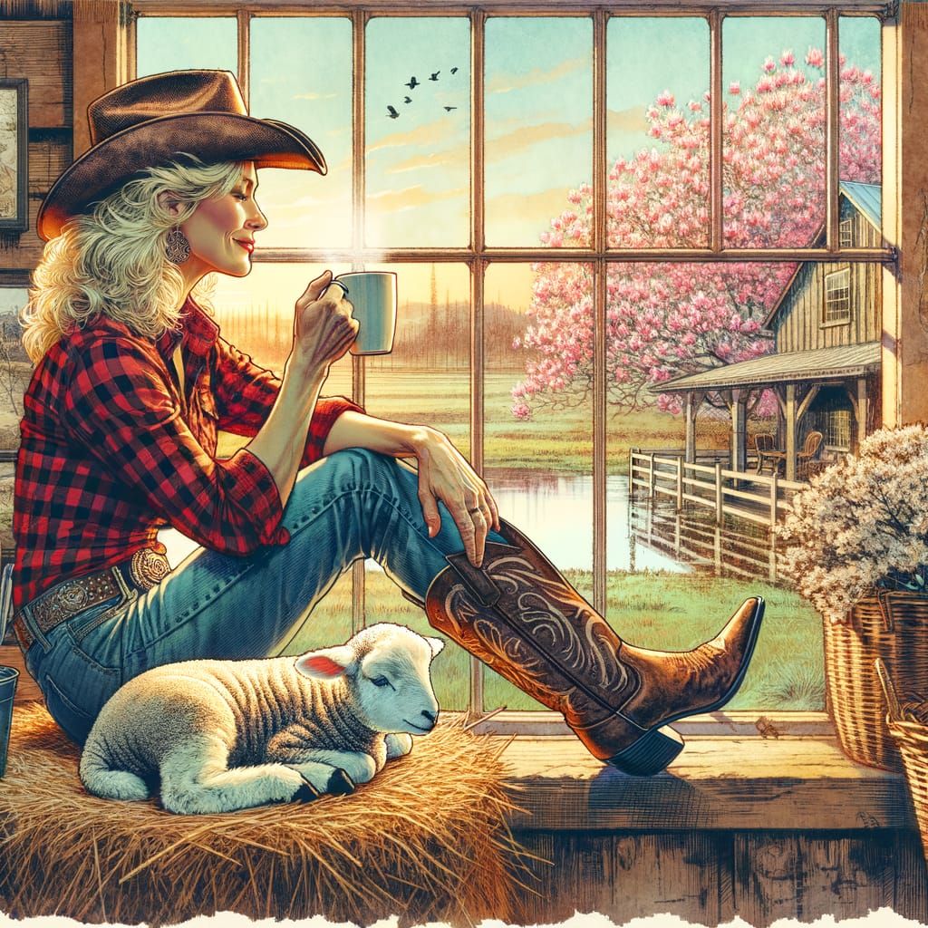 Punkcountry Woman Sits Dreamily on Farmhouse Porch