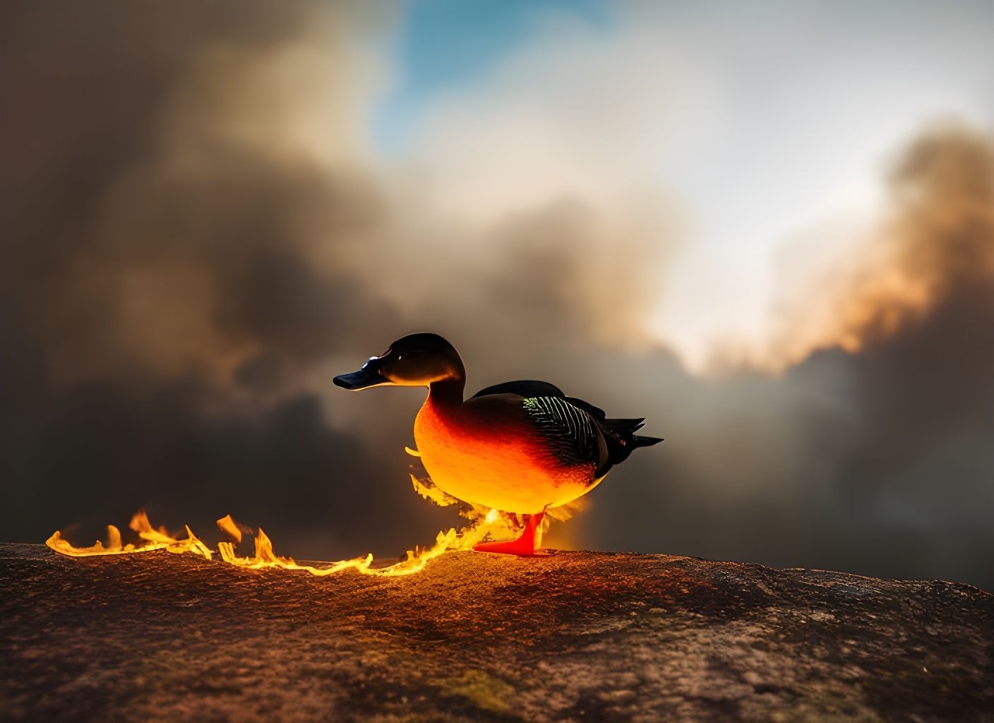 Dramatic Fire-Breathing Duck Photography