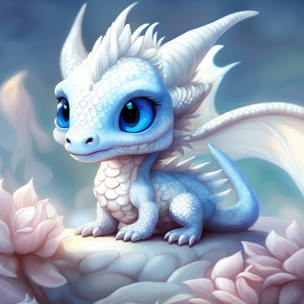 Cute Chibi White Dragon Fantasy Creature