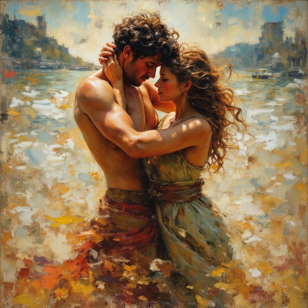 Ulysses and Penelope in Abstract Expressionist Style