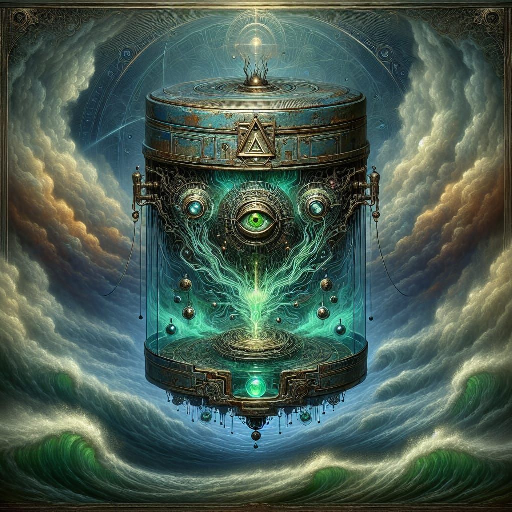 Distressed Metallic Container in Eerie Seascape Digital Art