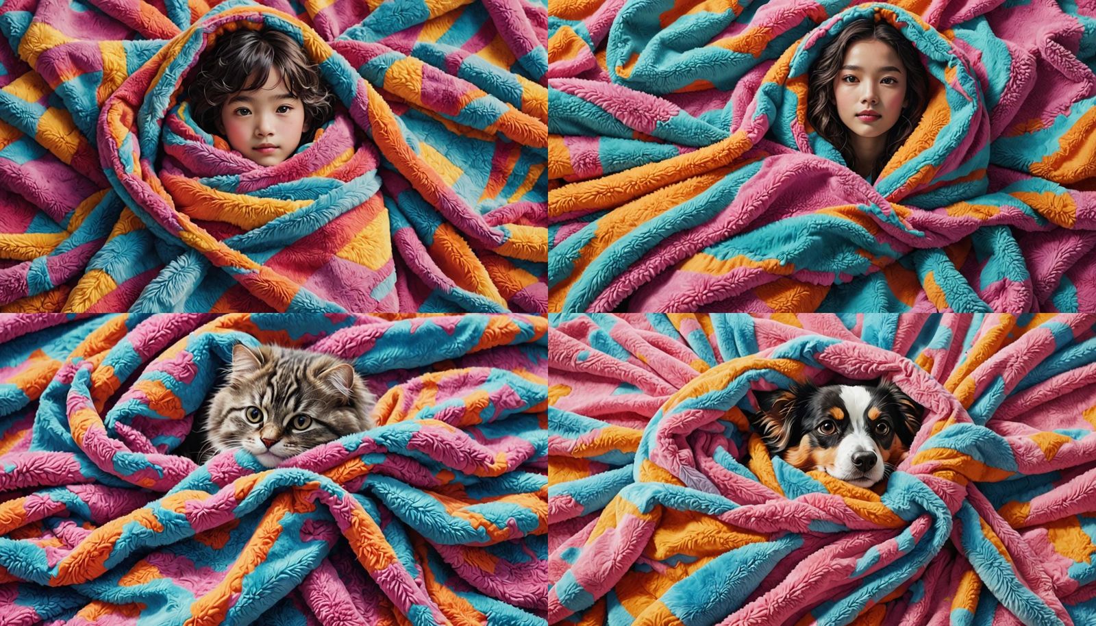 AI Wrapped in Fluffy Blanket, Bright Colors