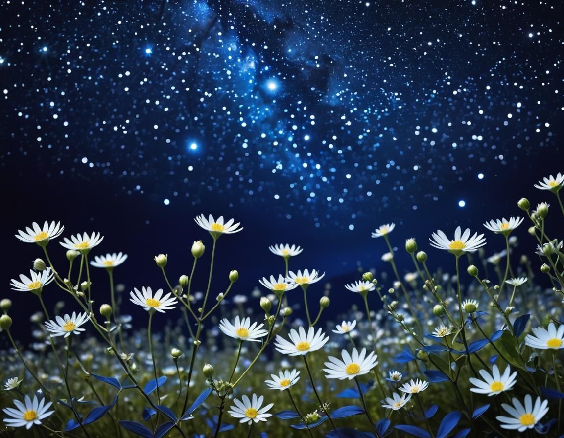 Ethereal Flora and Fauna Against Starry Night Sky