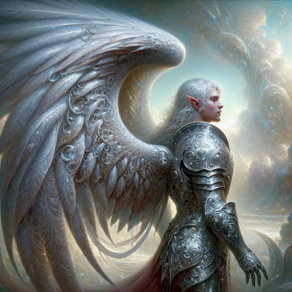 Ethereal Aasimar Paladin in Iridescent Armor