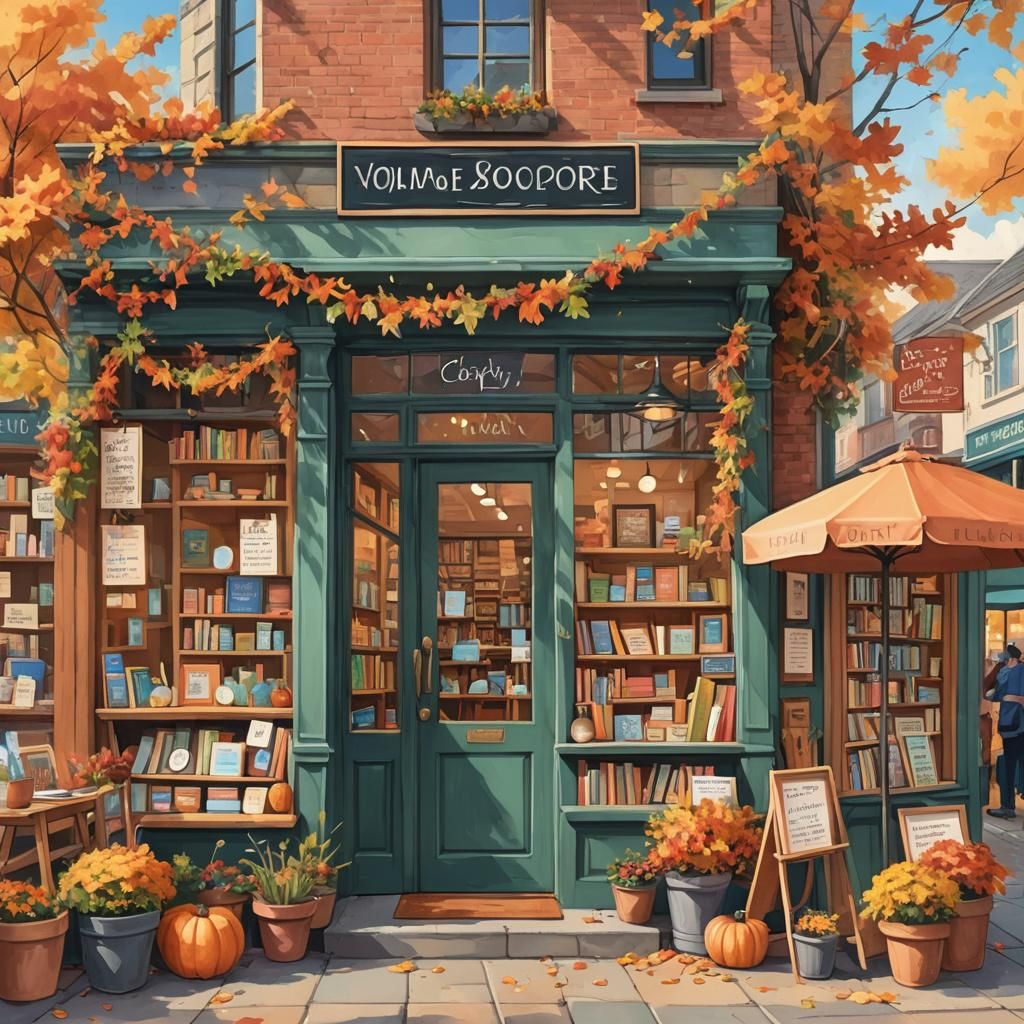 Whimsical Bookstore Scene in Soft Pastel Tones