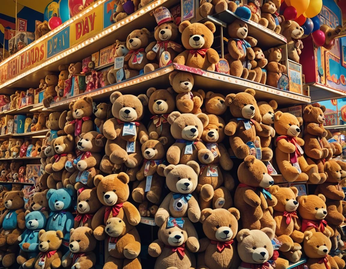 Teddy Bears in Wayne Thiebaud-Style Carnival Art