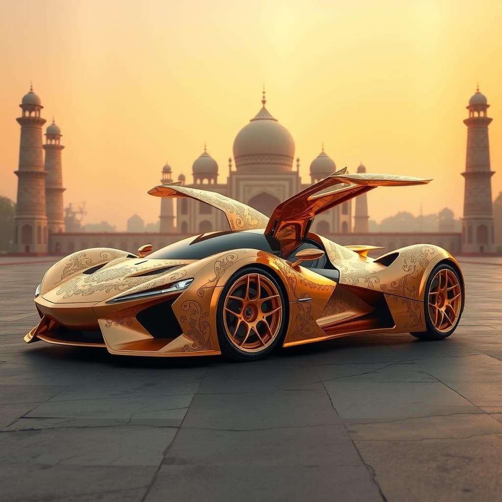 Opulent Futuristic Car with Mughal-Inspired Design