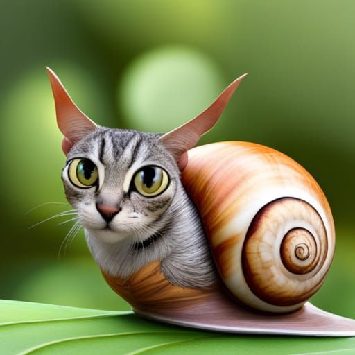 Surreal Garden Snail with a Cat's Head