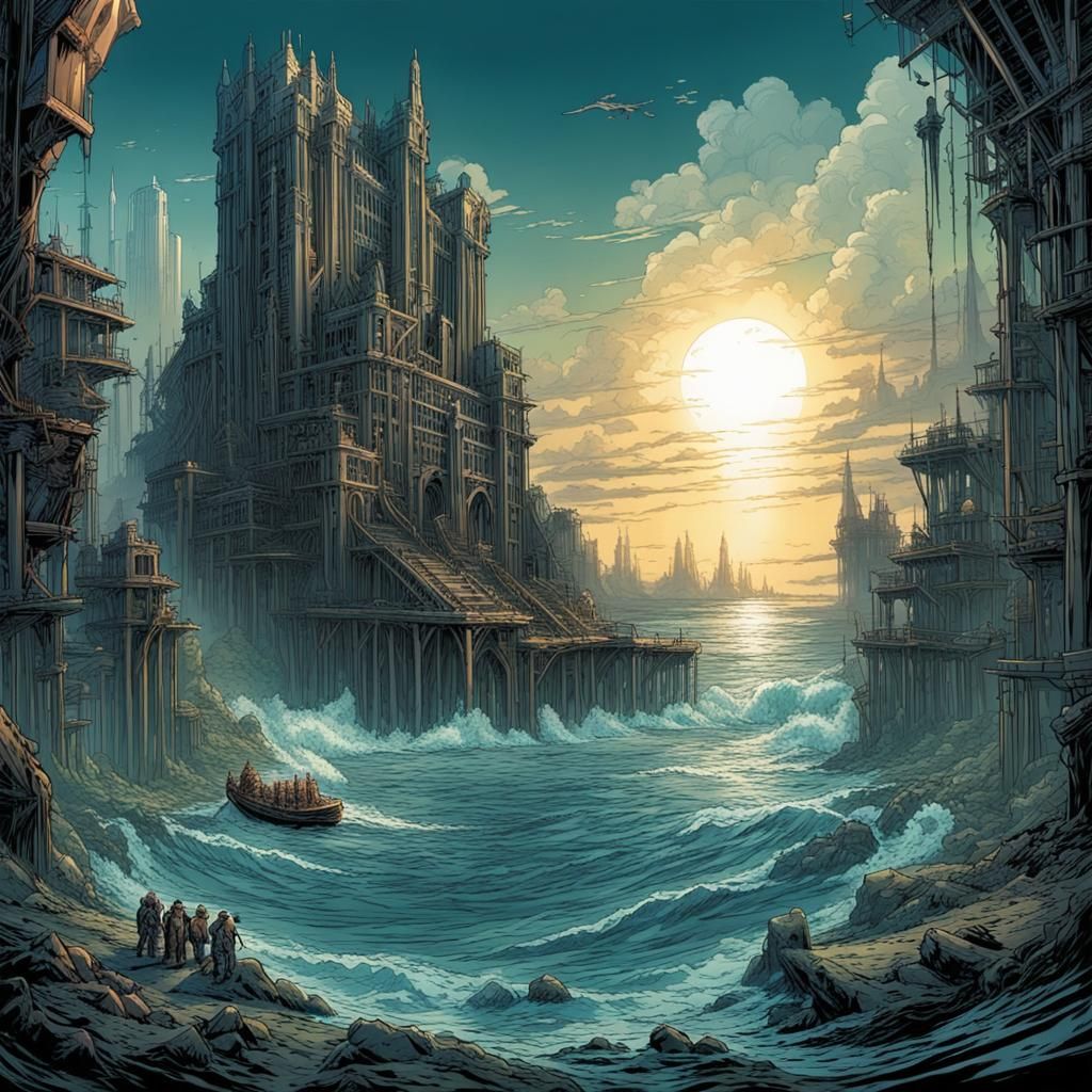 Post-Apocalyptic Atlantis in Comic Book Style