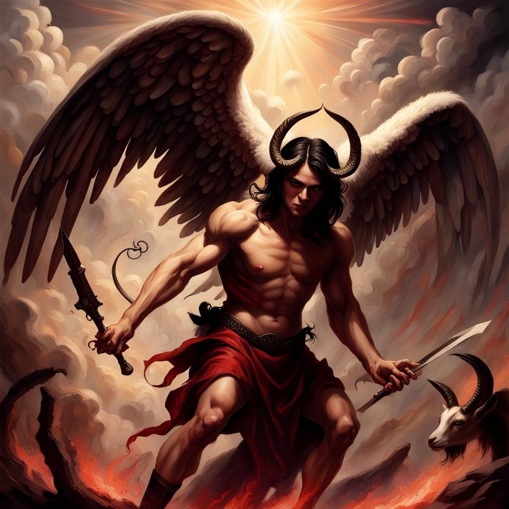 Archangel Michael Defeats Demonic Angel-Goat