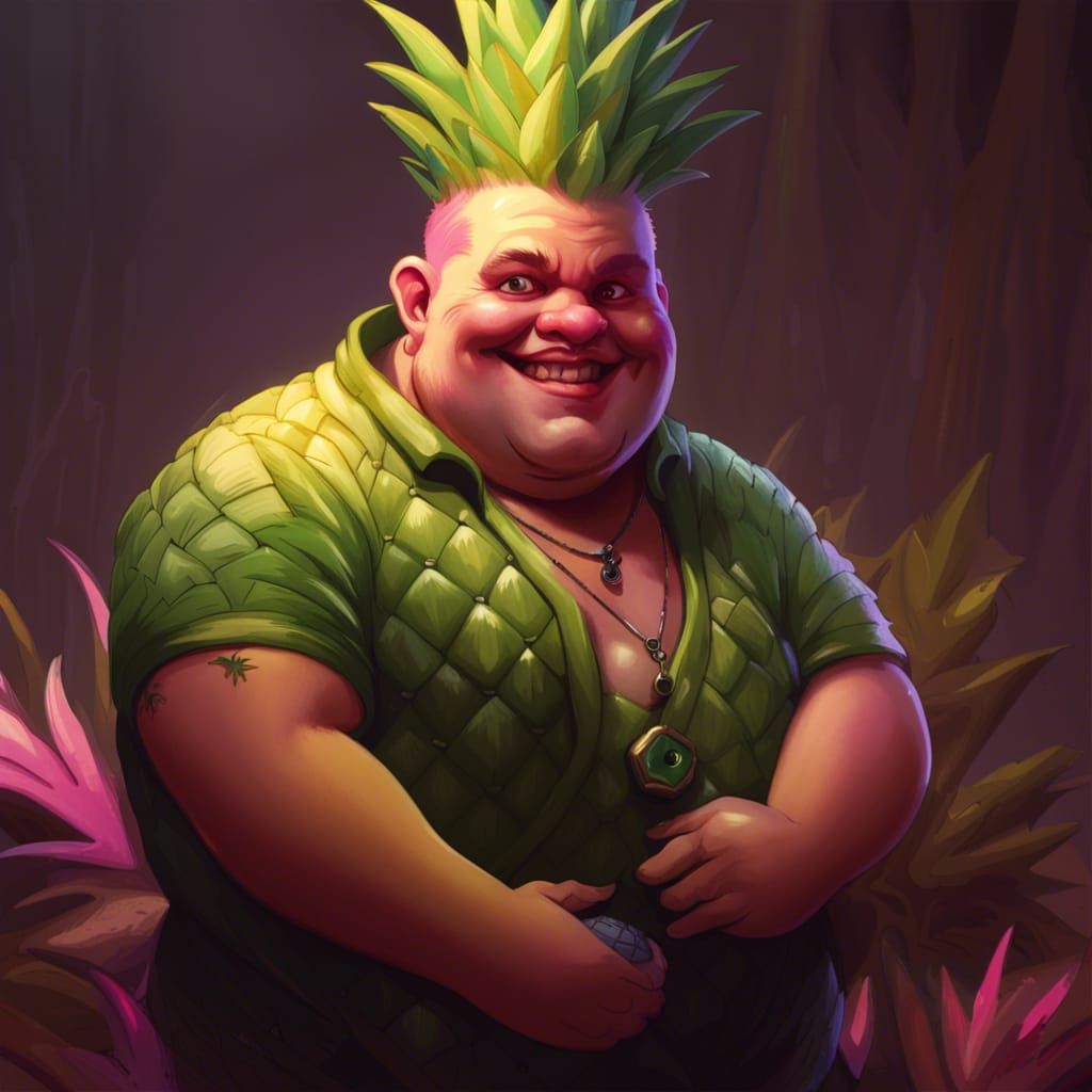 Pink Fantasy Creature with Pineapple Hair, Detailed Art