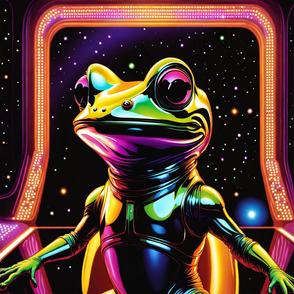 Space Frog Alien Arrives at 70s Disco Party