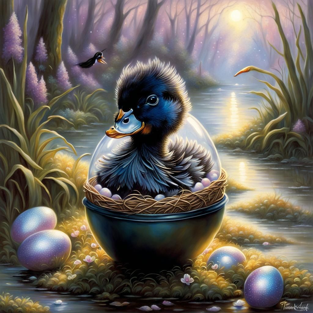 Adorable Duckling Hatches in Ethereal Fantasy Style