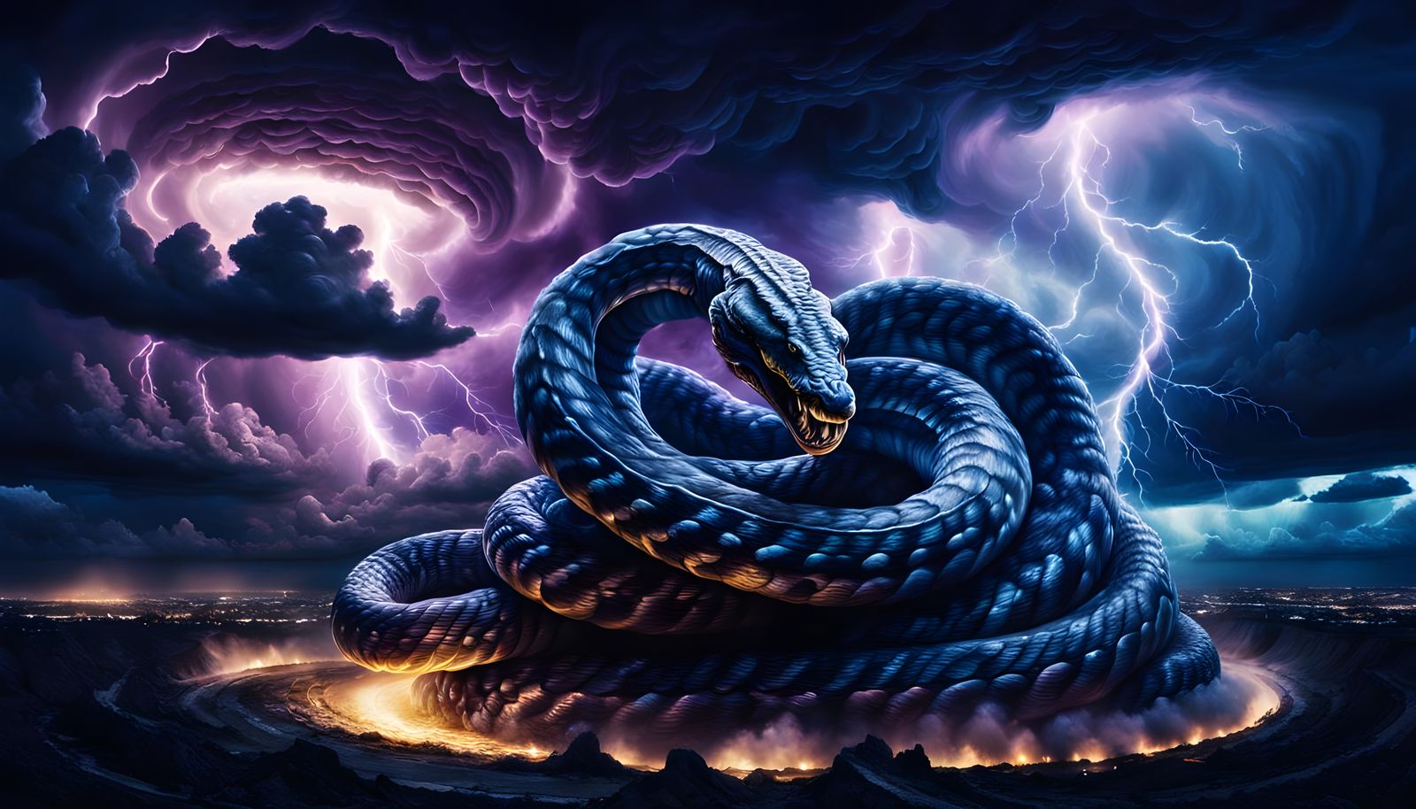 Surreal Serpent Tornado with Lightning, Oil on Canvas