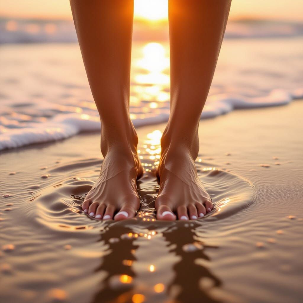 Envision a close up image of bare feet in about a half inch ...