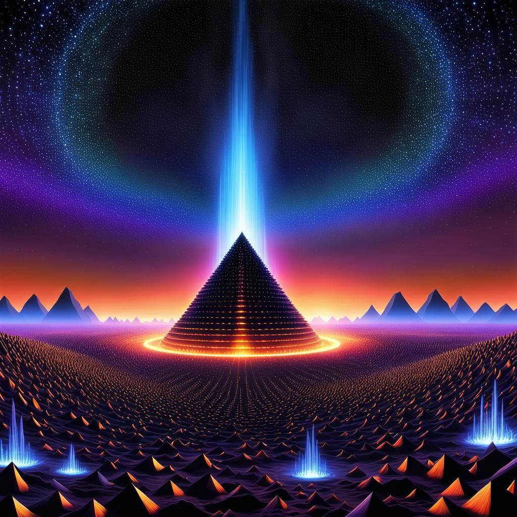 Futuristic Desert Megapolis in Psychedelic Art Style