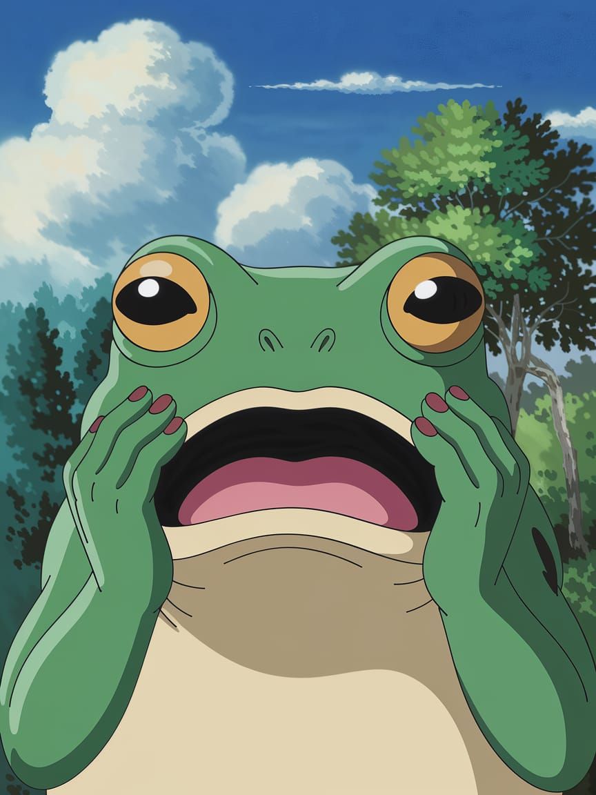 Surprised Frog in Studio Ghibli Style
