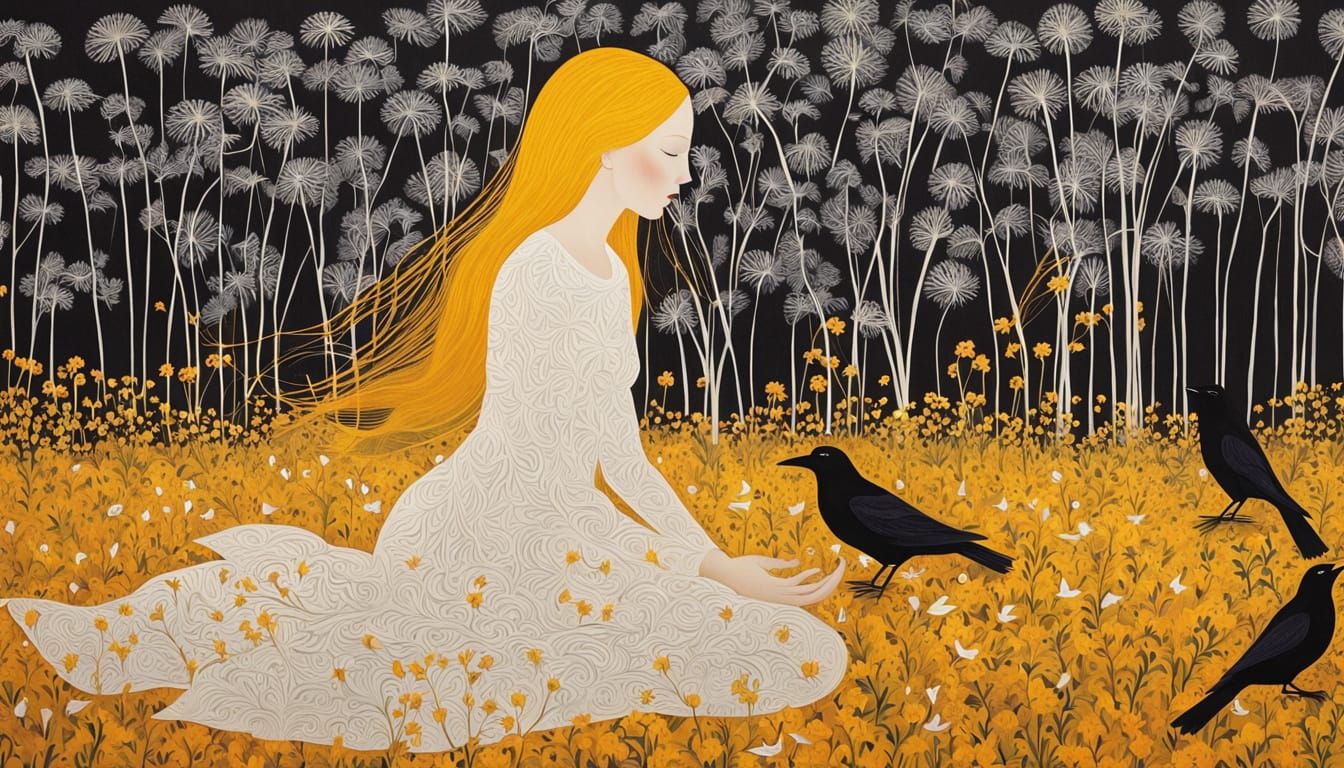 Woman with Golden Hair Amidst Dandelions