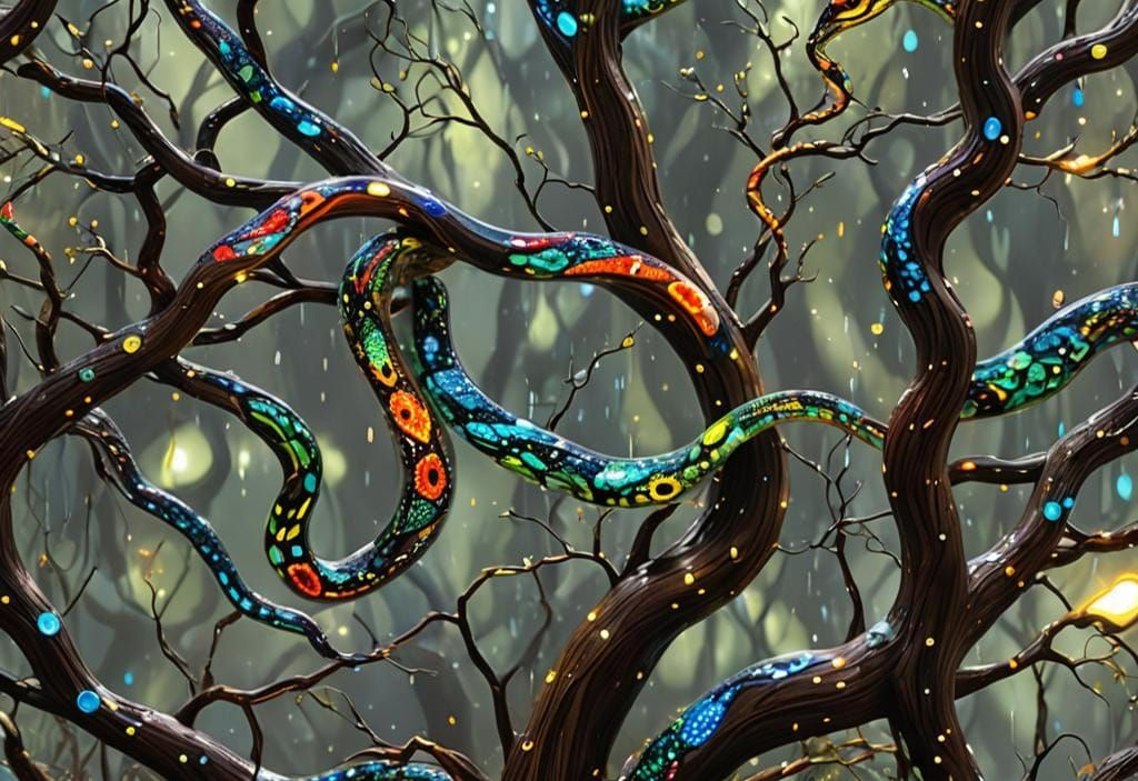 Baum der Neon-Lichter - Weltwunder im Gold-Silber-Wald - Waldkunst