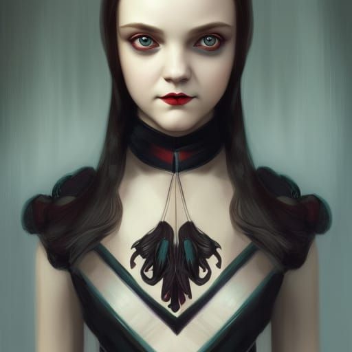 Wednesday Addams Portrait in Hyperdetailed Digital Art Style