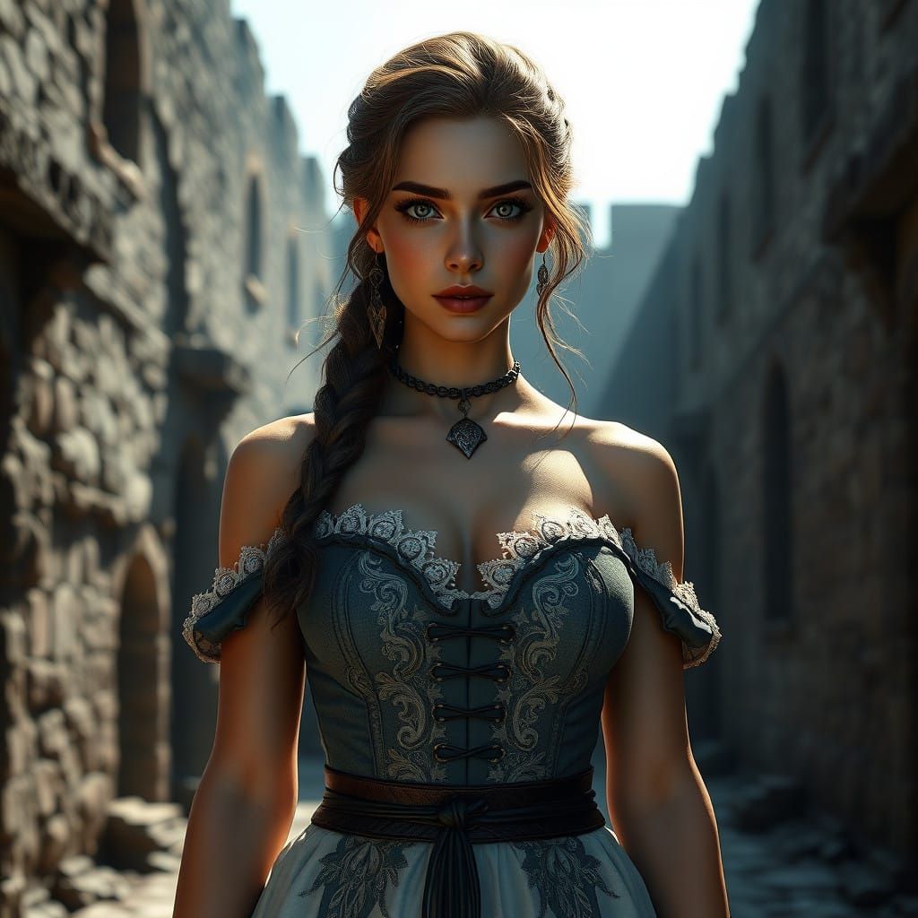 Elegant Ta Costume in Ancient Castle Setting