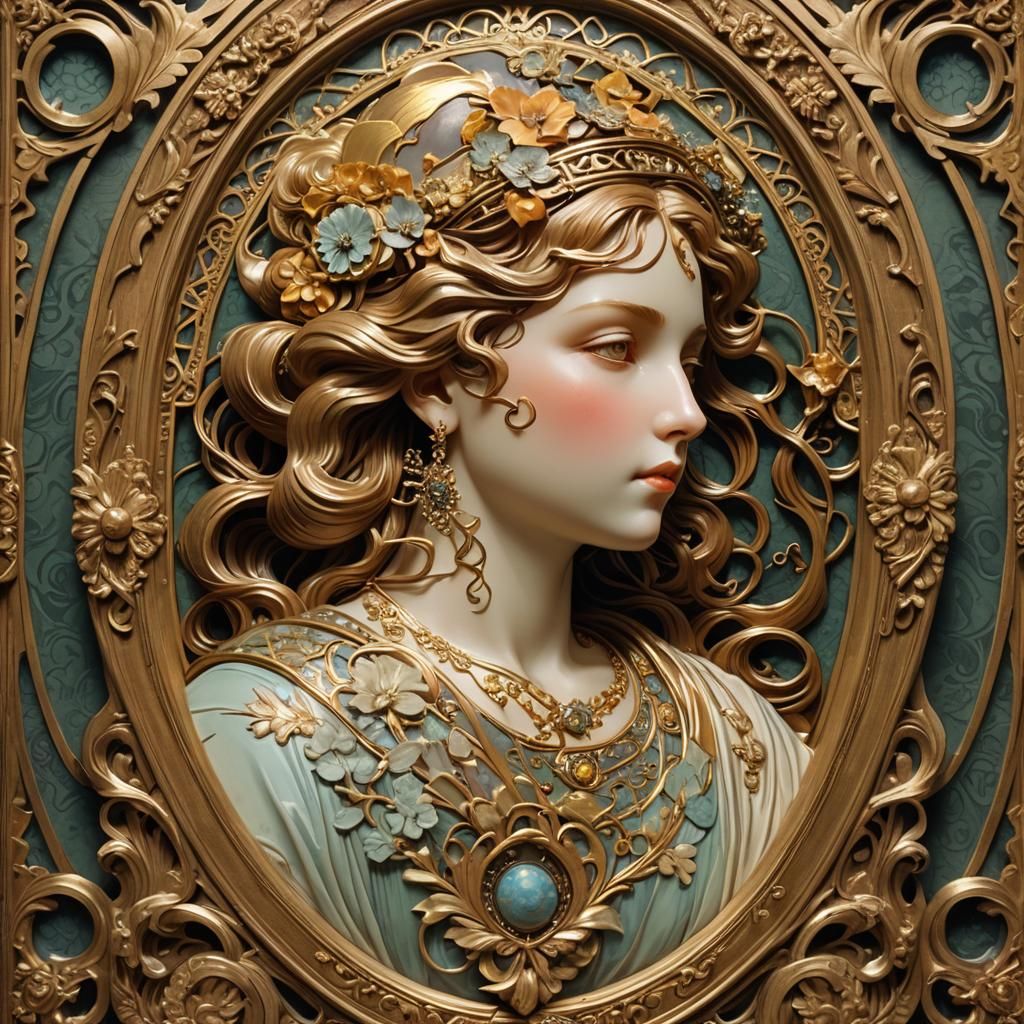 Ornate Haemosu Cameo Pin in Art Nouveau Style