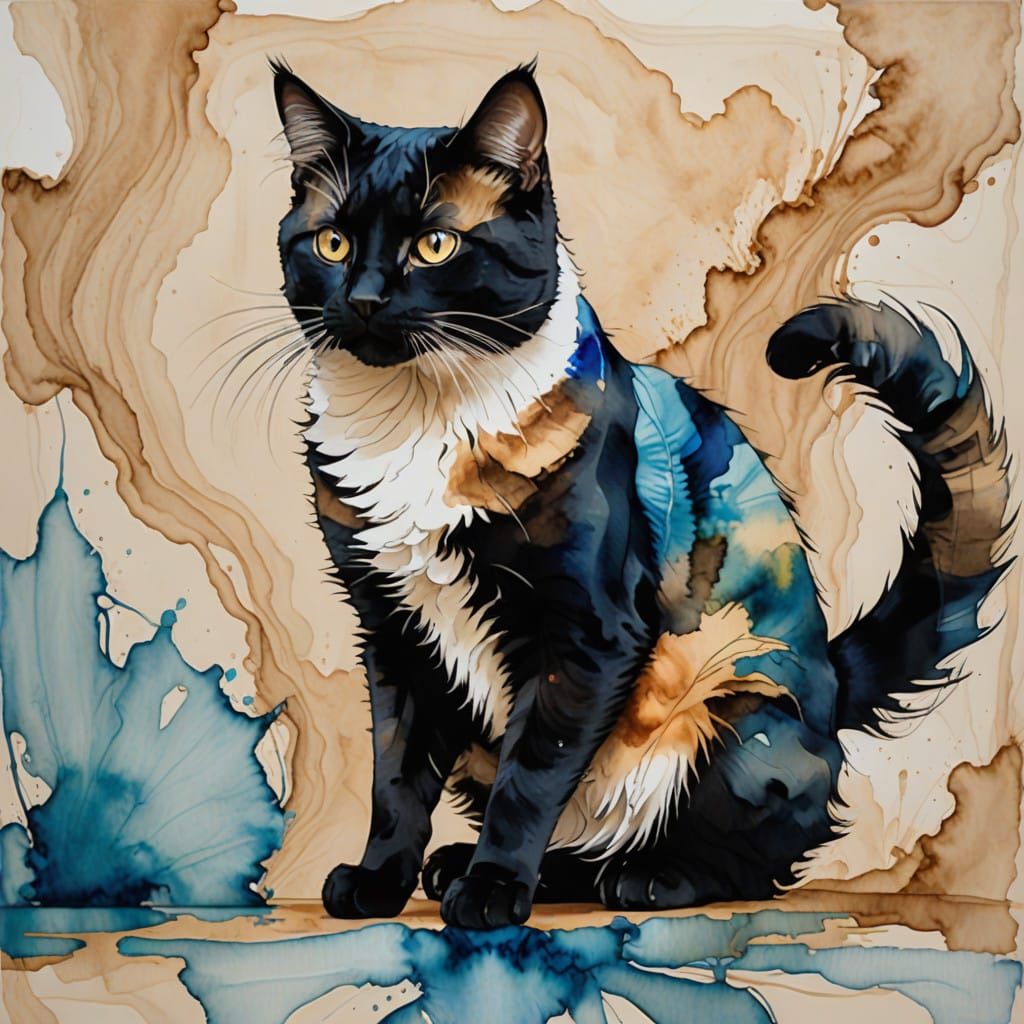 Vibrant Blue Cat Leaps in Dynamic Motion