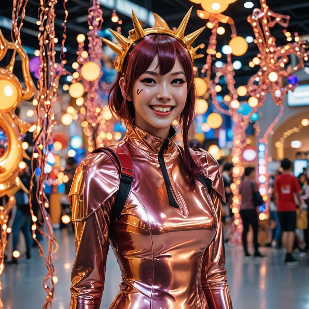 Cosplayer in Shiny Latex Outfit at Anime Convention
